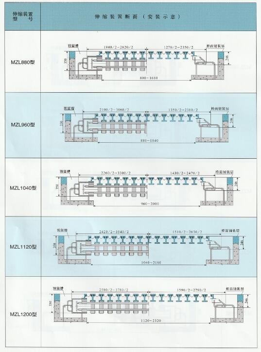 橋梁伸縮縫的總體尺寸與安裝示意圖